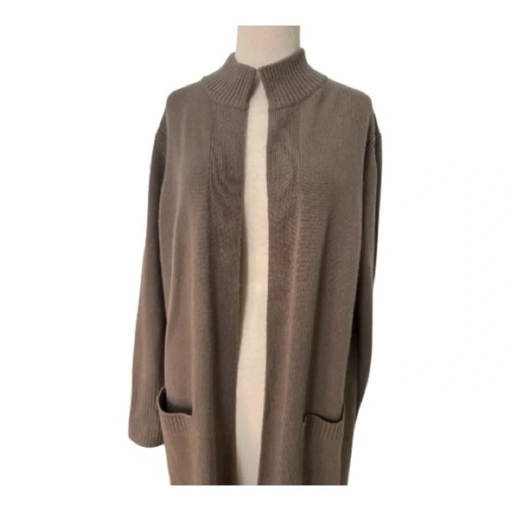 Athleta Spirit Wool Cashmere Long Wrap Cardigan Sweater Rustic Beige S/P Pre-Own - Picture 2 of 7